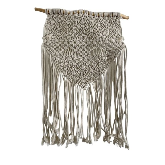 Macrame Woven Wall Hanging with Wooden Rod Medium 16 x 21 - Picture 1 of 2